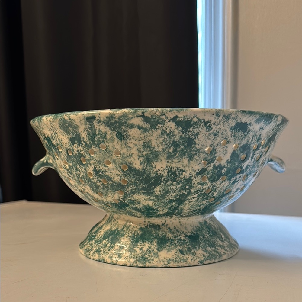 Artistic Green and white heavy antique colander
